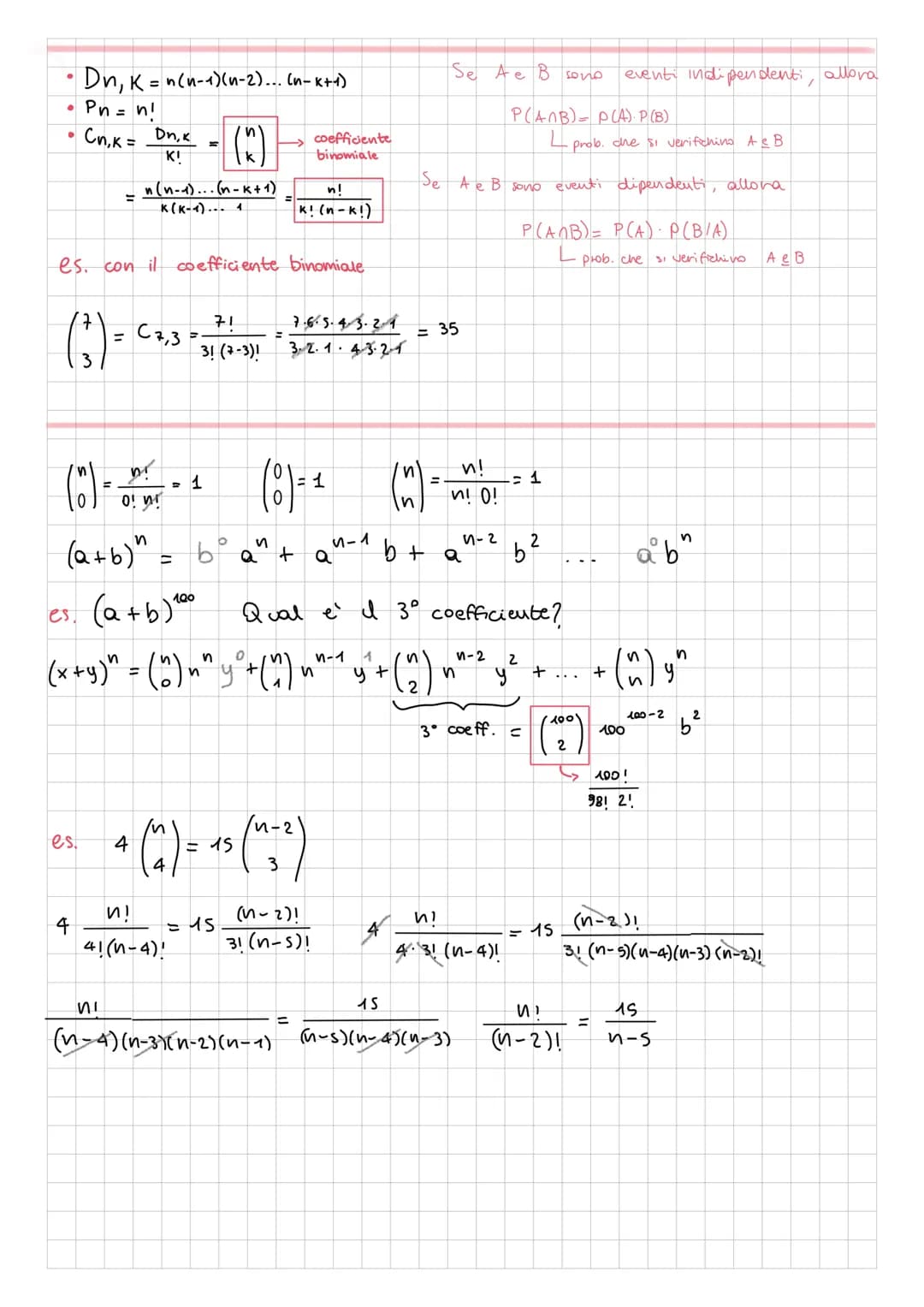 CALCOLO COMBINATORIO
1. Disposizioni semplici > Dn, K- n° di oggetti di ciascun raggruppamento
[gh elementi nei gruppi
nº di oggetti di cui 