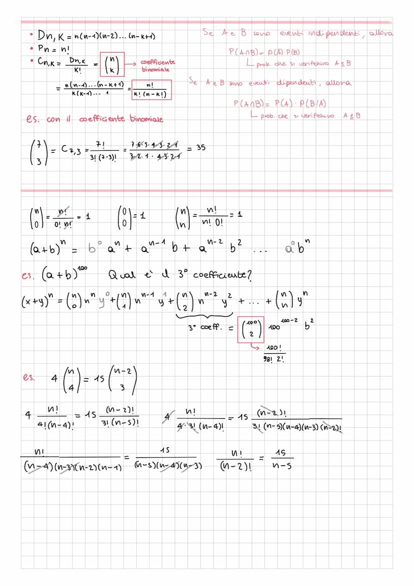 CALCOLO COMBINATORIO
1. Disposizioni semplici > Dn, K- n° di oggetti di ciascun raggruppamento
[gh elementi nei gruppi
nº di oggetti di cui 