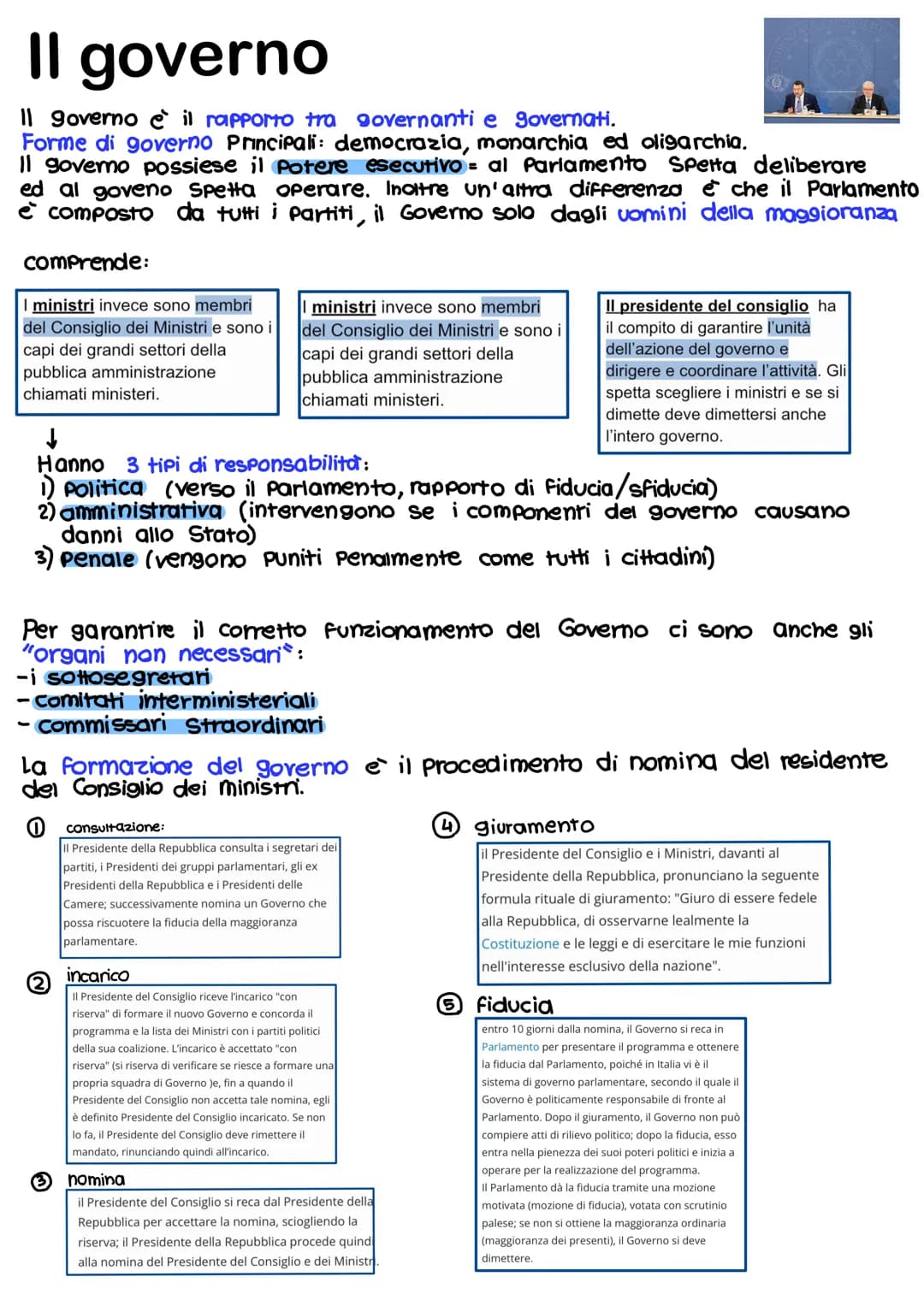 Il governo
Il governo e il rapporto tra governanti e governati.
Forme di governo Principali: democrazia, monarchia ed oligarchia.
Il governo