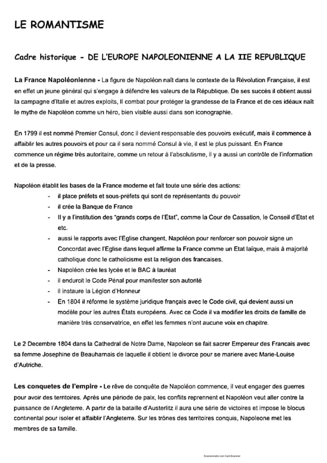LE ROMANTISME
Cadre historique- DE L'EUROPE NAPOLEONIENNE A LA IIE REPUBLIQUE
La France Napoléonienne - La figure de Napoléon naît dans le c