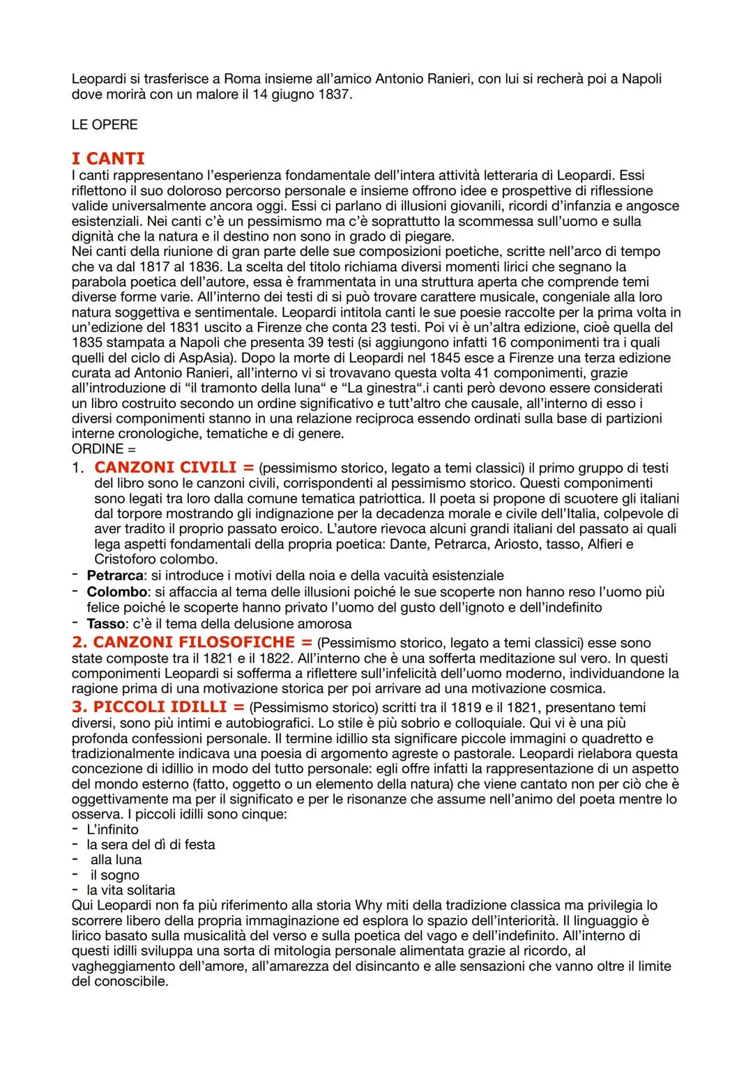 GIACOMO LEOPARDI
Lascia Recanati nel 1798. Recanati è un piccolo borgo nelle Marche in quell'epoca fu un ambiente
bigotto e riformatore. (è 