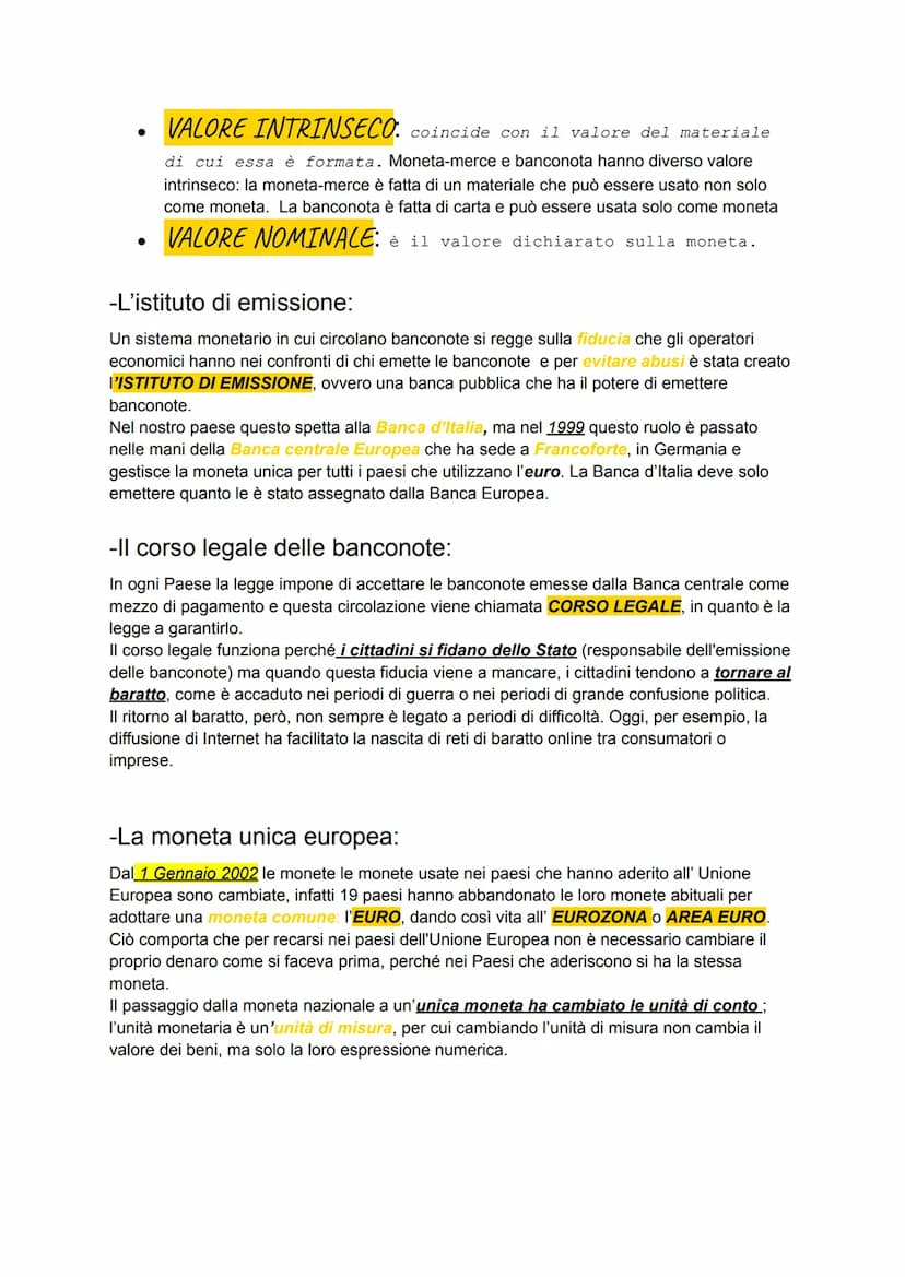 LA MONETA
-Dal baratto alla moneta
Per procurarsi i beni, i membri della tribù si dividevano i compiti e i pochi scambi che
avvenivano si ba
