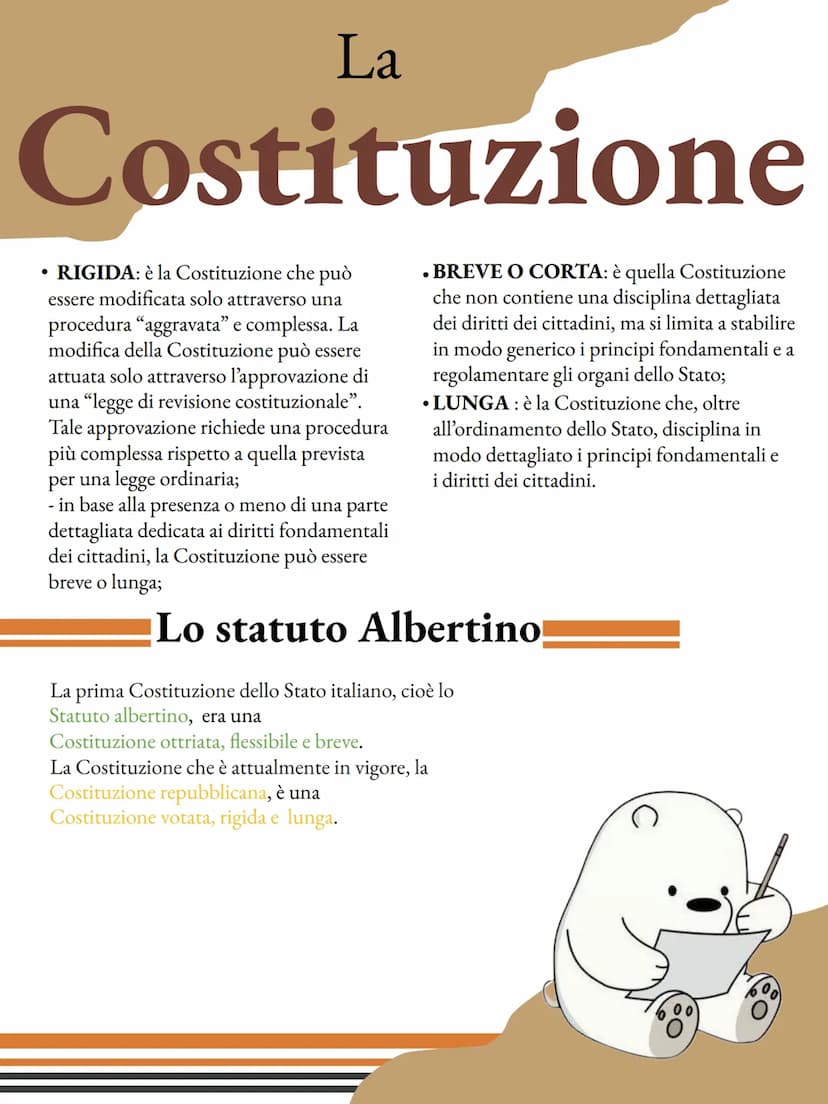 La
Costituzione
I caratteri
La Costituzione può avere diverse caratteristiche in base
alla modalità di emanazione, la Costituzione può esser