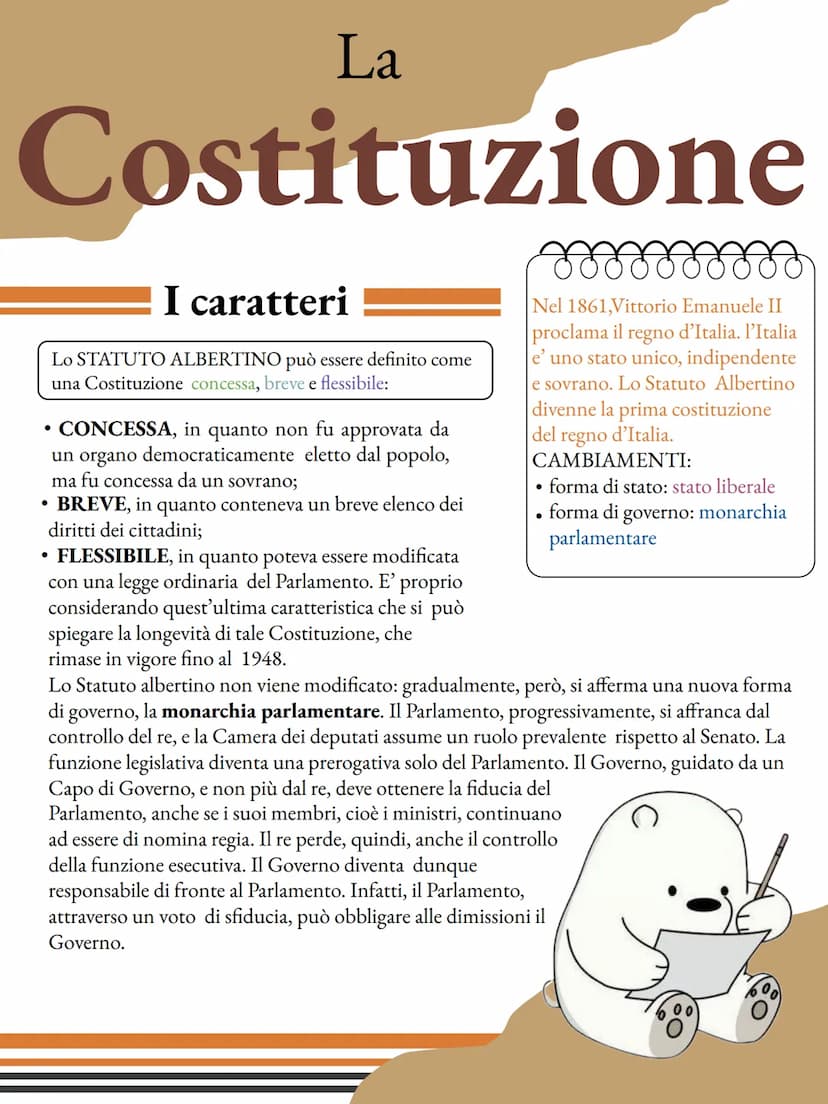 La
Costituzione
I caratteri
La Costituzione può avere diverse caratteristiche in base
alla modalità di emanazione, la Costituzione può esser