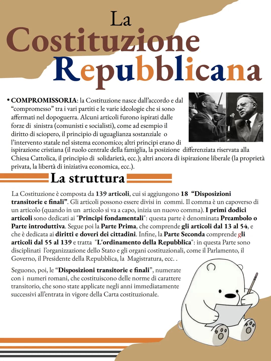 La
Costituzione
I caratteri
La Costituzione può avere diverse caratteristiche in base
alla modalità di emanazione, la Costituzione può esser