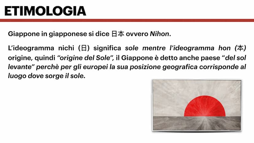 IL GIAPPONE
PEPE FABRIZIA
Her
Kullrite ETIMOLOGIA
Giappone in giapponese si dice ovvero Nihon.
L'ideogramma nichi (A) significa sole mentre 