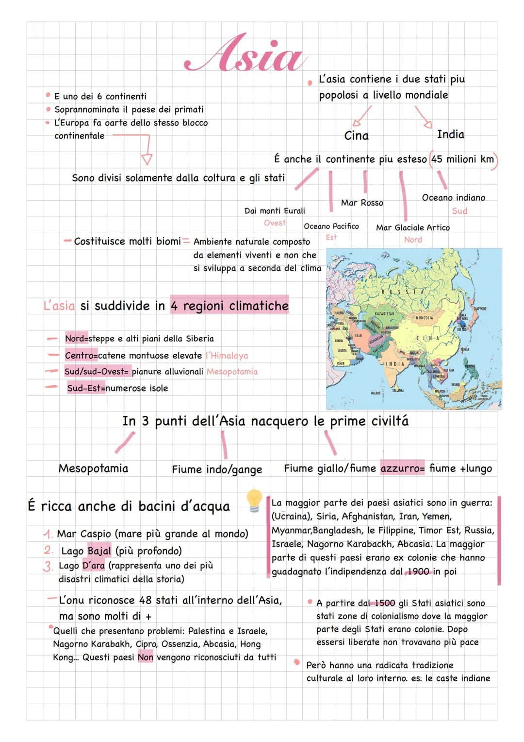 Asia
E uno dei 6 continenti
Soprannominata il paese dei primati
L'Europa fa parte dello stesso blocco
continentale
Sono divisi solamente dal