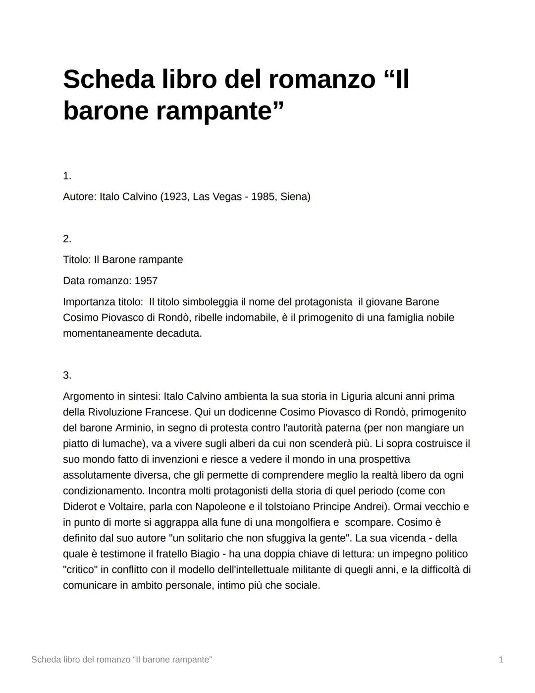 Scheda libro “Il Barone Rampante”: Analisi del libro e Tecniche Narrative