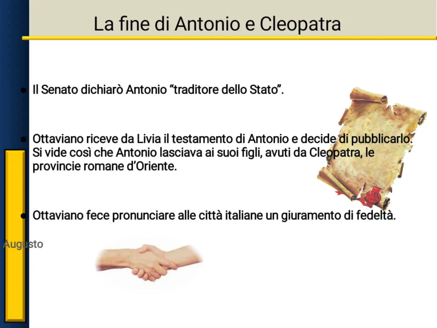 L'impero di Augusto Bagage
Marco Antonio e il testamento di Cesare
4ankamer
aveva
Dopo la morte di Cesare, fu il console Marco Antonio
l'uom