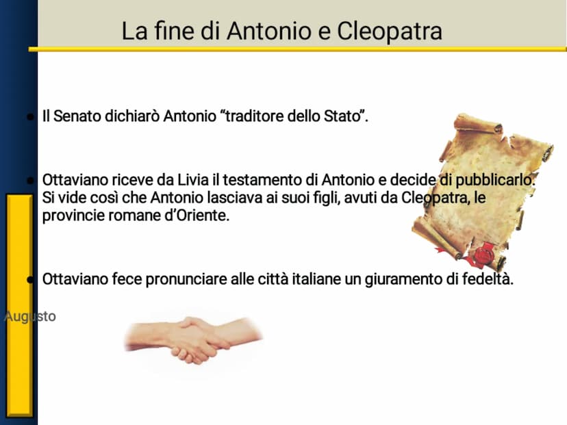 L'impero di Augusto Bagage
Marco Antonio e il testamento di Cesare
4ankamer
aveva
Dopo la morte di Cesare, fu il console Marco Antonio
l'uom