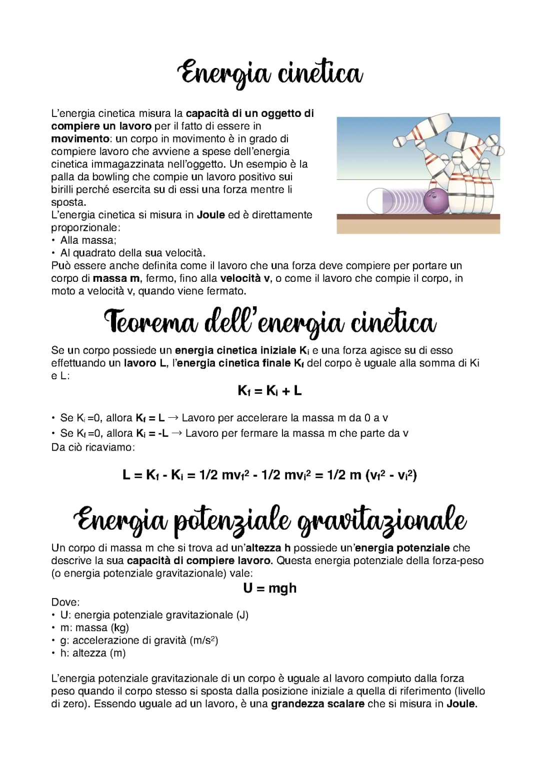 Energia cinetica ed energia potenziale gravitazionale