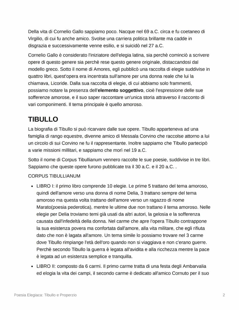 Poesia Elegiaca: Tibullo e
Properzio
Elegia
TIBULLO
CARATTERI DELLA POESIA TIBULLIANA
PROPERZIO
Libro I
Libro II
Libro III
Libro IV
CARATTER