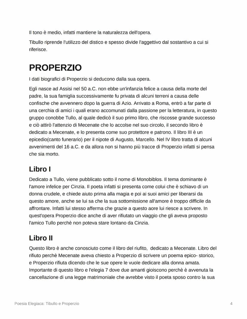 Poesia Elegiaca: Tibullo e
Properzio
Elegia
TIBULLO
CARATTERI DELLA POESIA TIBULLIANA
PROPERZIO
Libro I
Libro II
Libro III
Libro IV
CARATTER