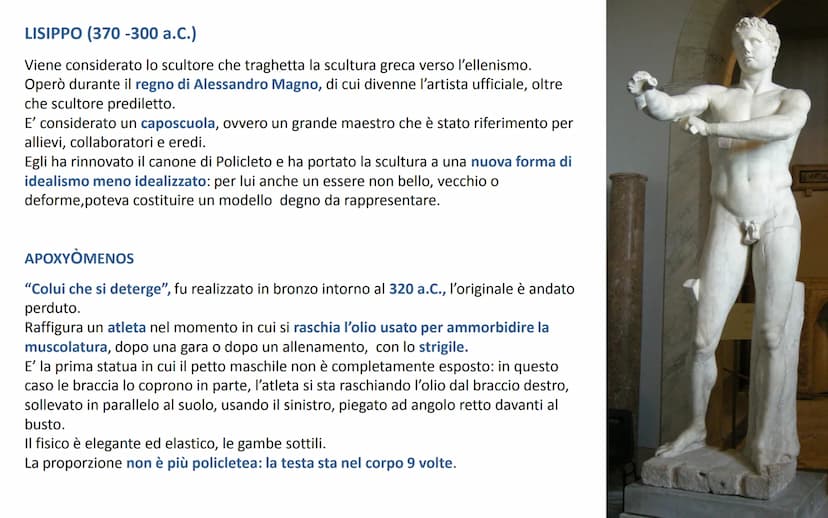 GLI ARTISTI DEL TARDO
CLASSICISMO
Prassitele, Skopas, Leocares e Lisippo Verso la fine del V secolo a.C. la Grecia entrò un una fase di cris