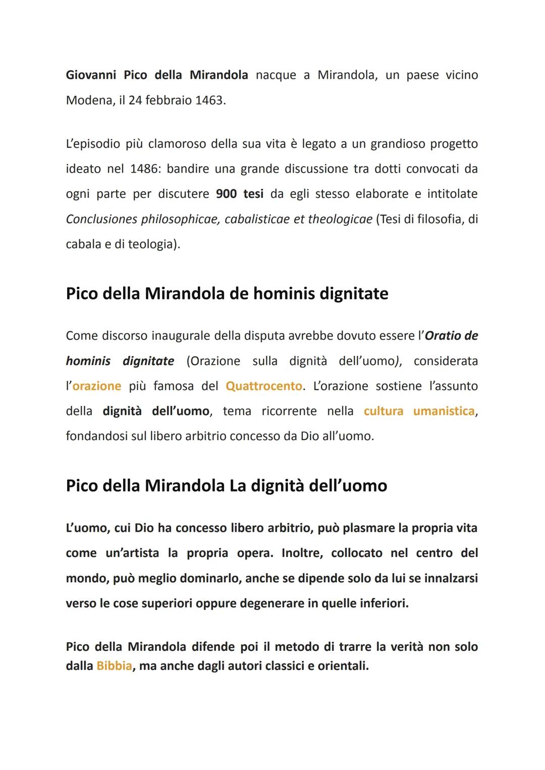 Riassunto della Vita di Giovanni Pico della Mirandola