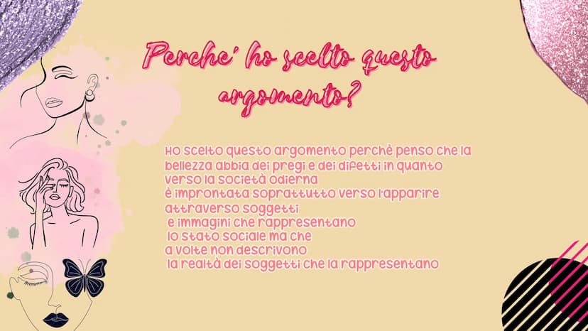LENO UT
мл
CHOREO Perche' ho scelts questo
argoments?
Ho scelto questo argomento perchè penso che la
bellezza abbia dei pregi e dei difetti 