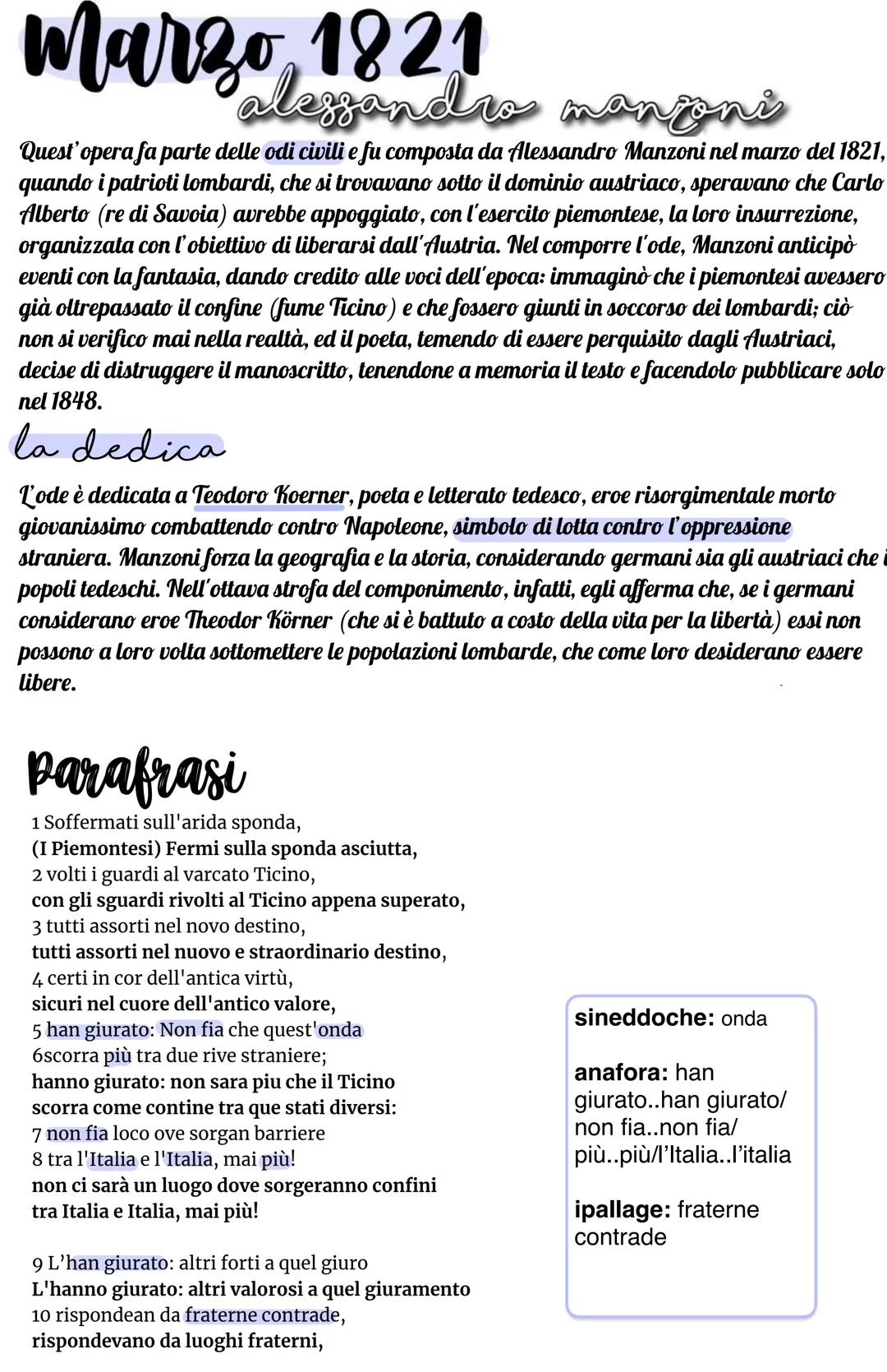 Marzo 1821
alexandra
ro ma oni
Quest'opera fa parte delle odi civili e fu composta da Alessandro Manzoni nel marzo del 1821,
quando i patrio