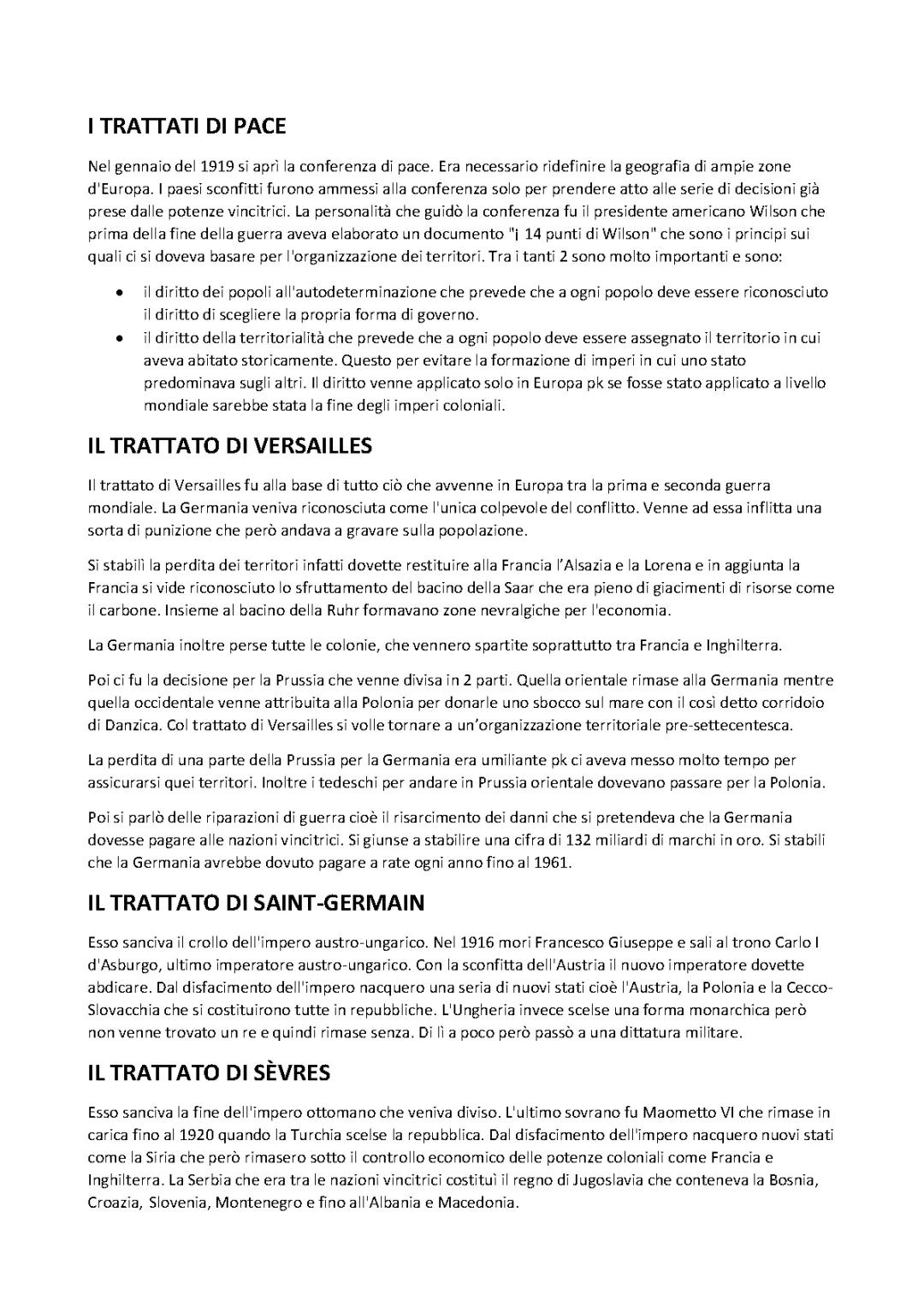 I trattati di pace della Prima Guerra Mondiale: una sintesi