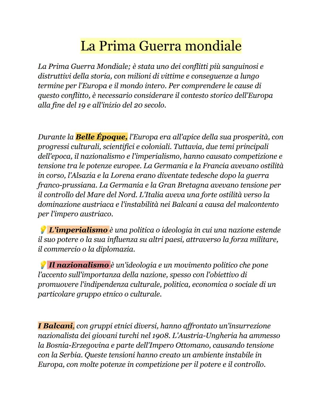 La Prima Guerra Mondiale: Eventi e Protagonisti