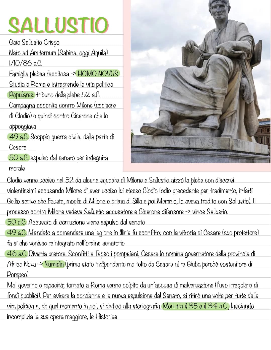 Riassunto di Sallustio: Vita e Opere in PDF