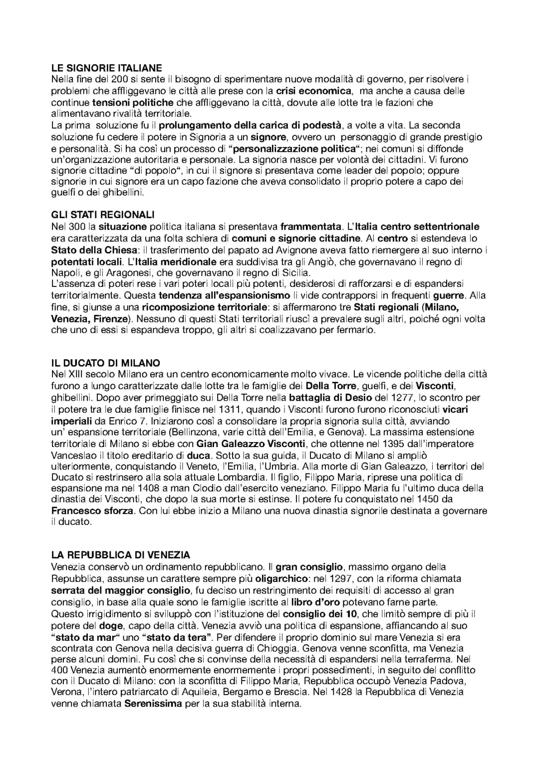 Le signorie in Italia e gli stati regionali