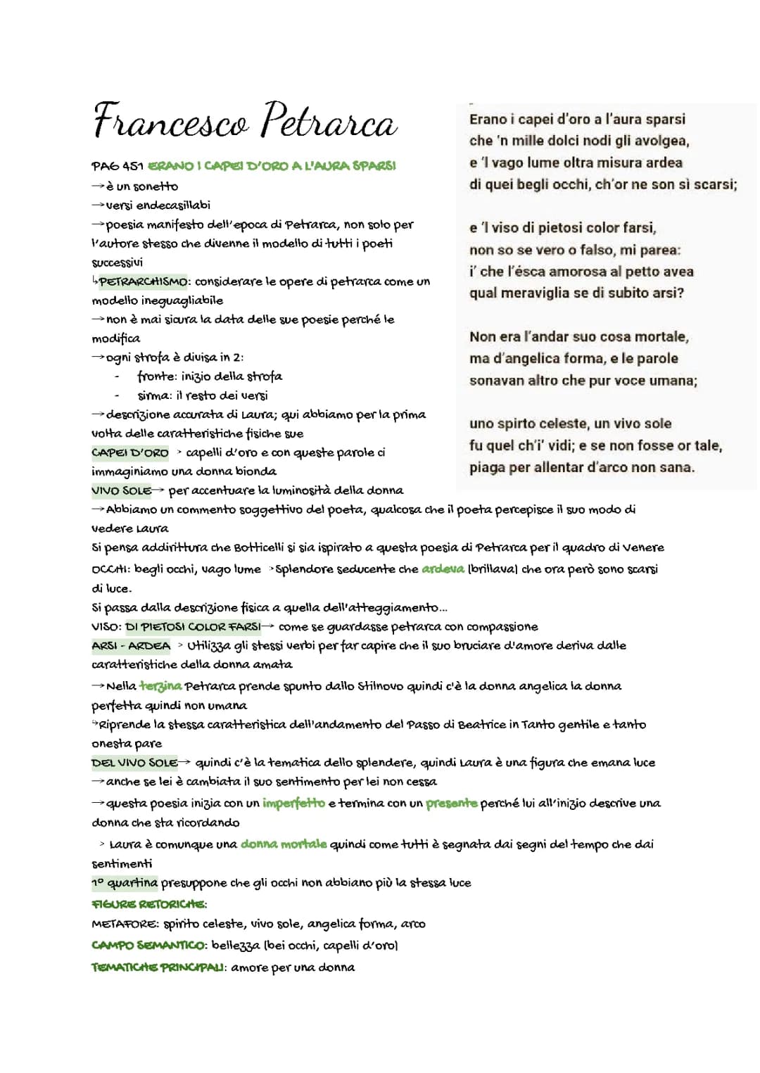 Analisi del Testo di Petrarca: Sonetti e Rime Famosi, PDF e Riassunti