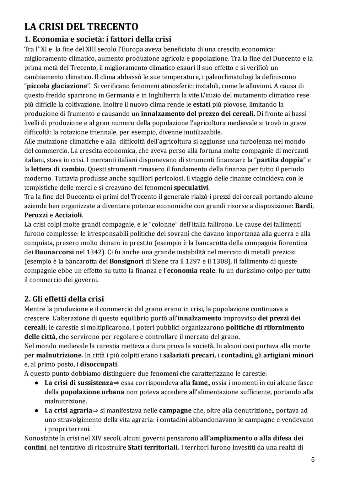 LA CRISI DEL TRECENTO
1. Economia e società: i fattori della crisi
Tra l'XI e la fine del XIII secolo l'Europa aveva beneficiato di una cres