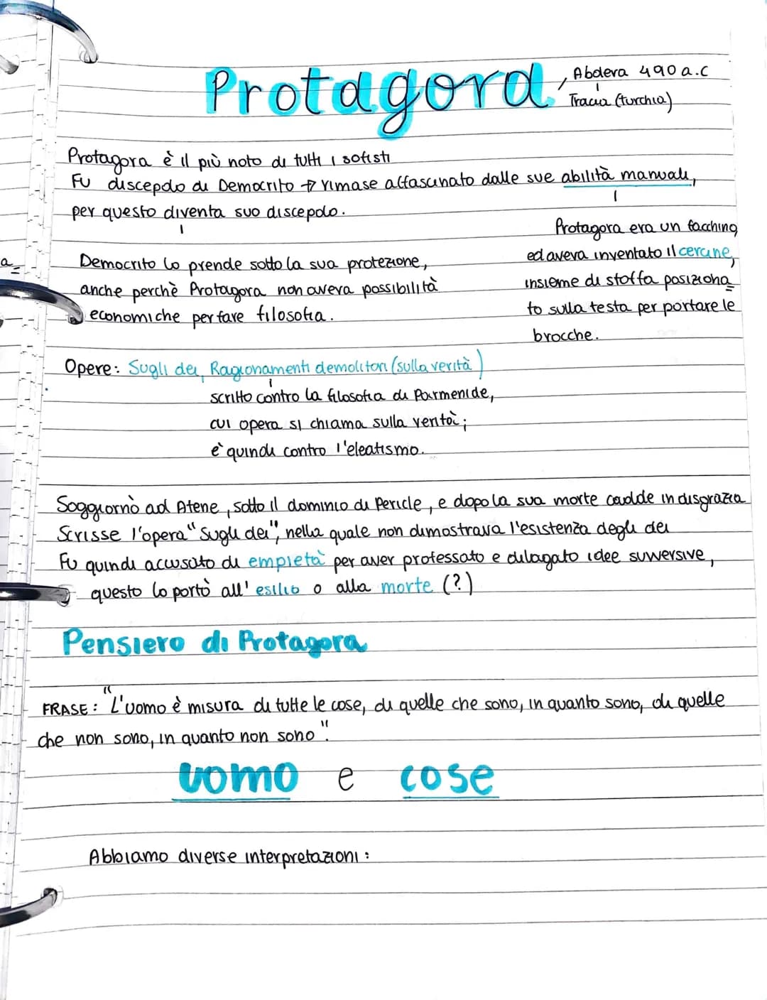 Protagord
Democrito lo prende sotto la sua protezione,
anche perchè Protagora non owera possibilità
economiche per fare filosofia.
Protagora