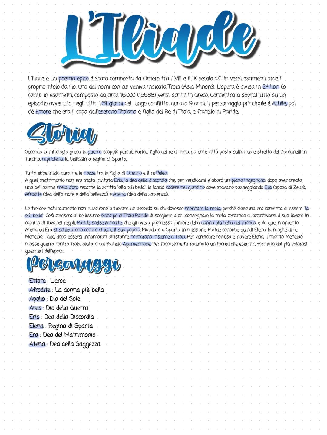 L'Terade
le
L'lliade è un poema epico è stata composta da Omero tra l'VIII e il IX secolo aC. in versi esametri, trae il
proprio titolo da i
