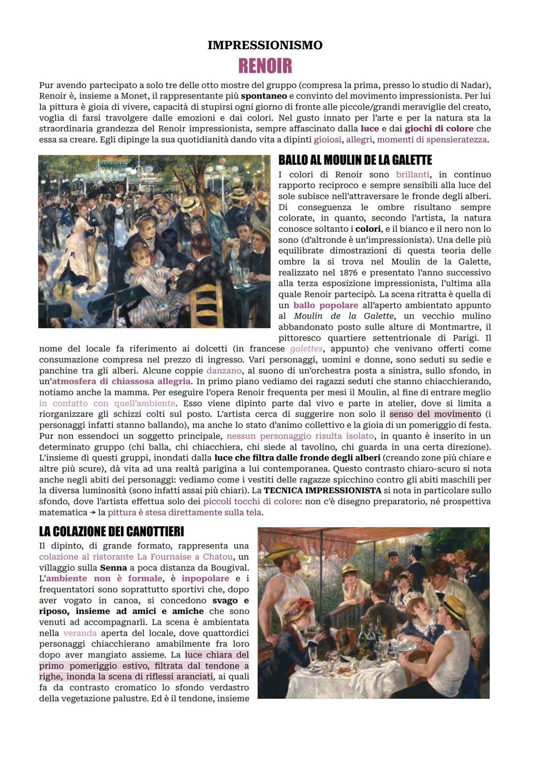 IMPRESSIONISMO
RENOIR
Pur avendo partecipato a solo tre delle otto mostre del gruppo (compresa la prima, presso lo studio di Nadar),
Renoir 