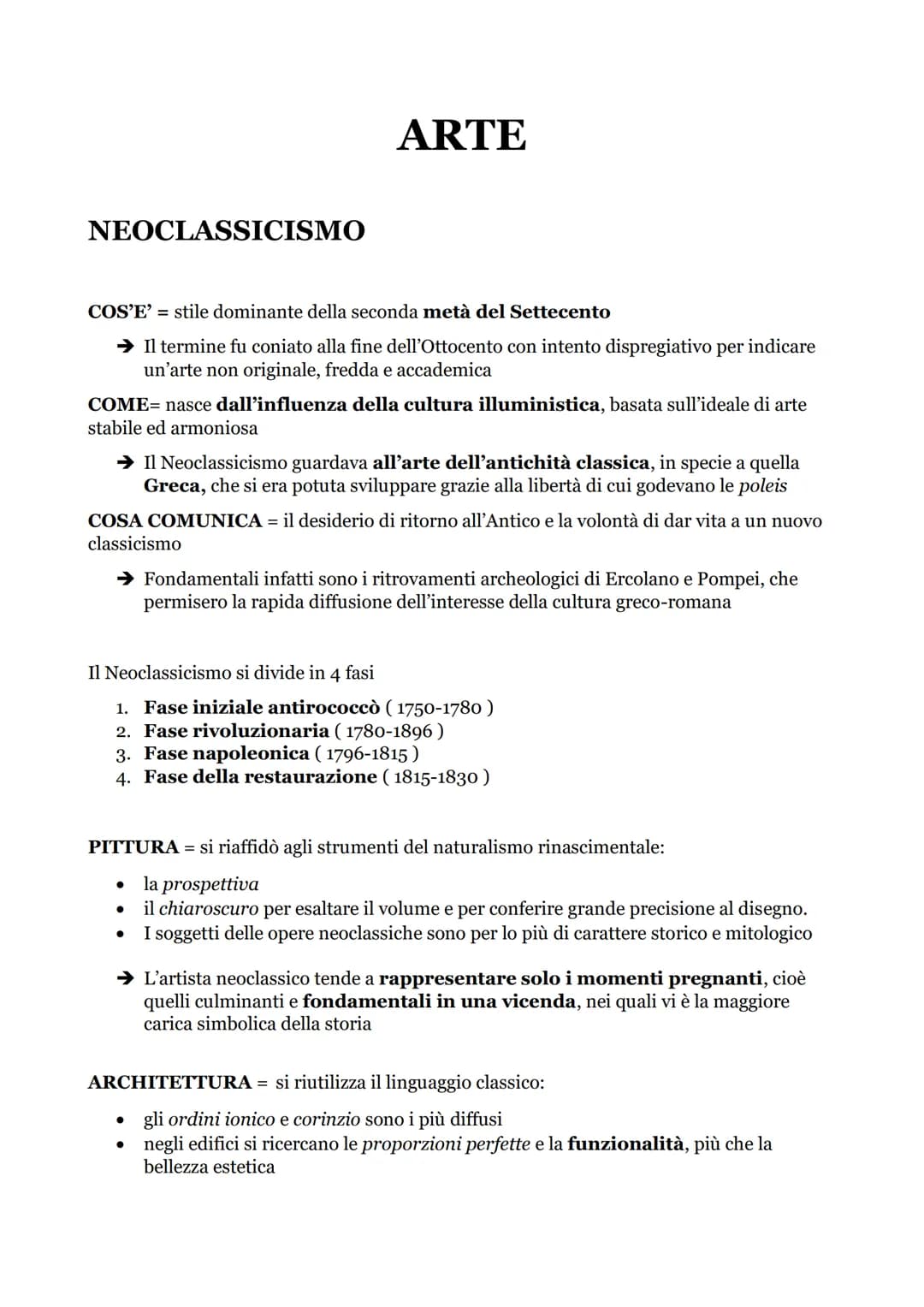 NEOCLASSICISMO
COS'E' stile dominante della seconda metà del Settecento
➜ Il termine fu coniato alla fine dell'Ottocento con intento dispreg