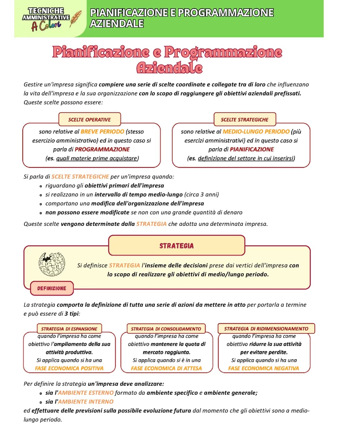 PIANIFICAZIONE E PROGRAMMAZIONE AZIENDALE