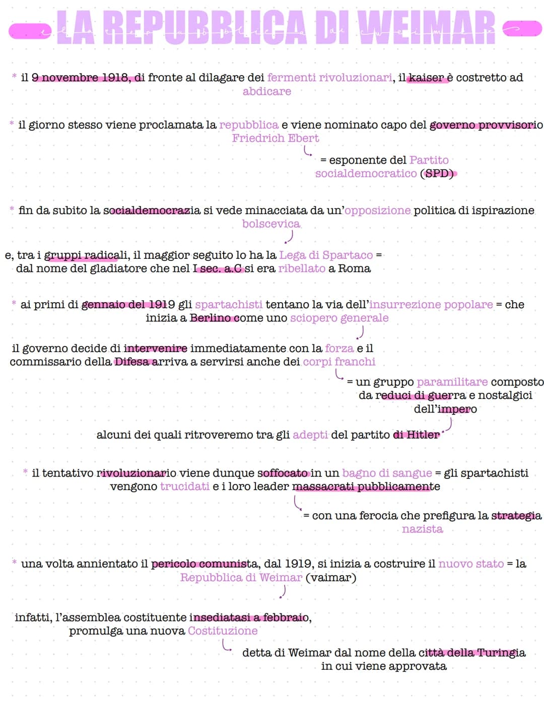 -LA REPUBBLICA DI WEIMAR-
* il 9 novembre 1918, di fronte al dilagare dei fermenti rivoluzionari, il kaiser è costretto ad
abdicare
* il gio