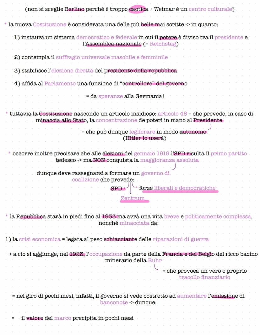 -LA REPUBBLICA DI WEIMAR-
* il 9 novembre 1918, di fronte al dilagare dei fermenti rivoluzionari, il kaiser è costretto ad
abdicare
* il gio