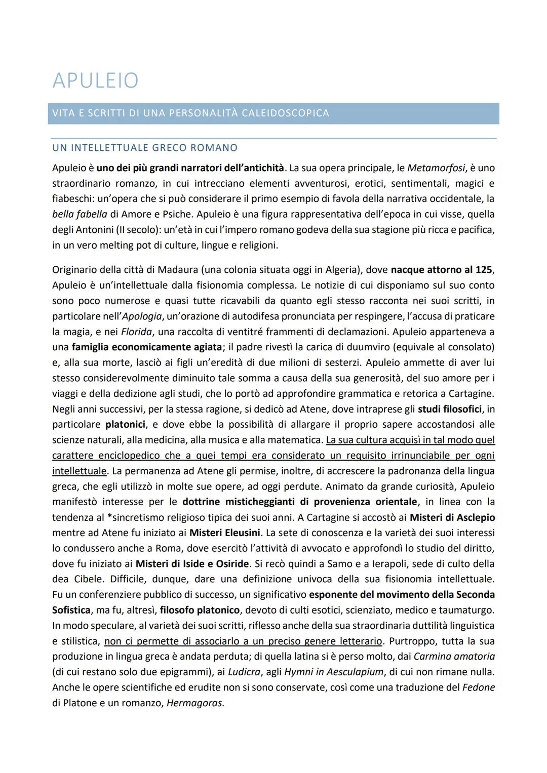 APULEIO

VITA E SCRITTI DI UNA PERSONALITÀ CALEIDOSCOPICA

UN INTELLETTUALE GRECO ROΜΑΝΟ

Apuleio è uno dei più grandi narratori dell'antich