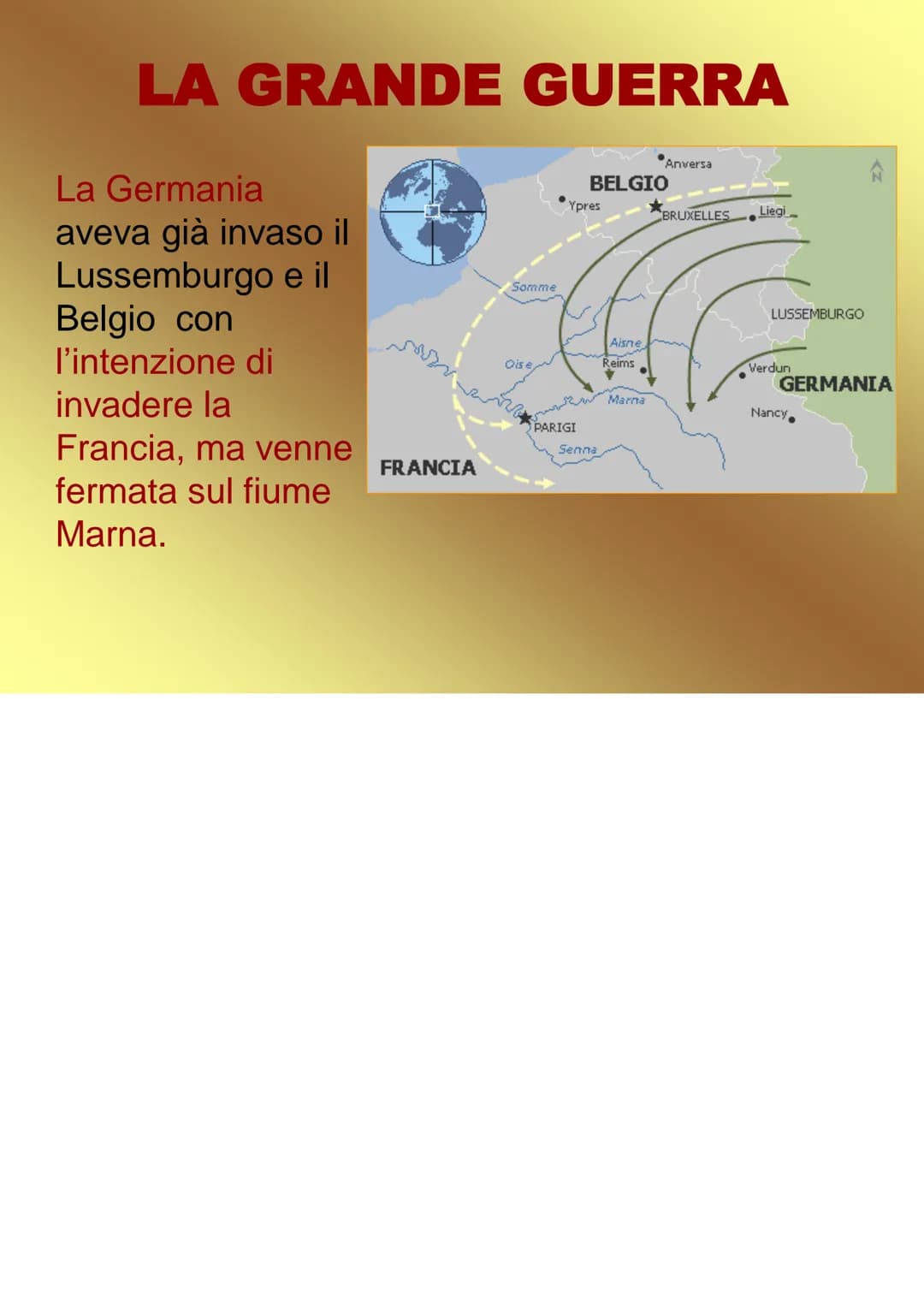 La Prima
Guerra Mondiale PERCHE' SCOPPIO' LA GUERRA?
La prima Guerra mondiale scoppiò per diverse cause (remote,
profonde):
●
●
●
Cause poli