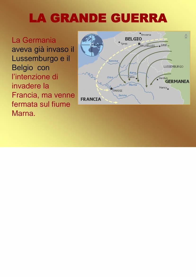 La Prima
Guerra Mondiale PERCHE' SCOPPIO' LA GUERRA?
La prima Guerra mondiale scoppiò per diverse cause (remote,
profonde):
●
●
●
Cause poli