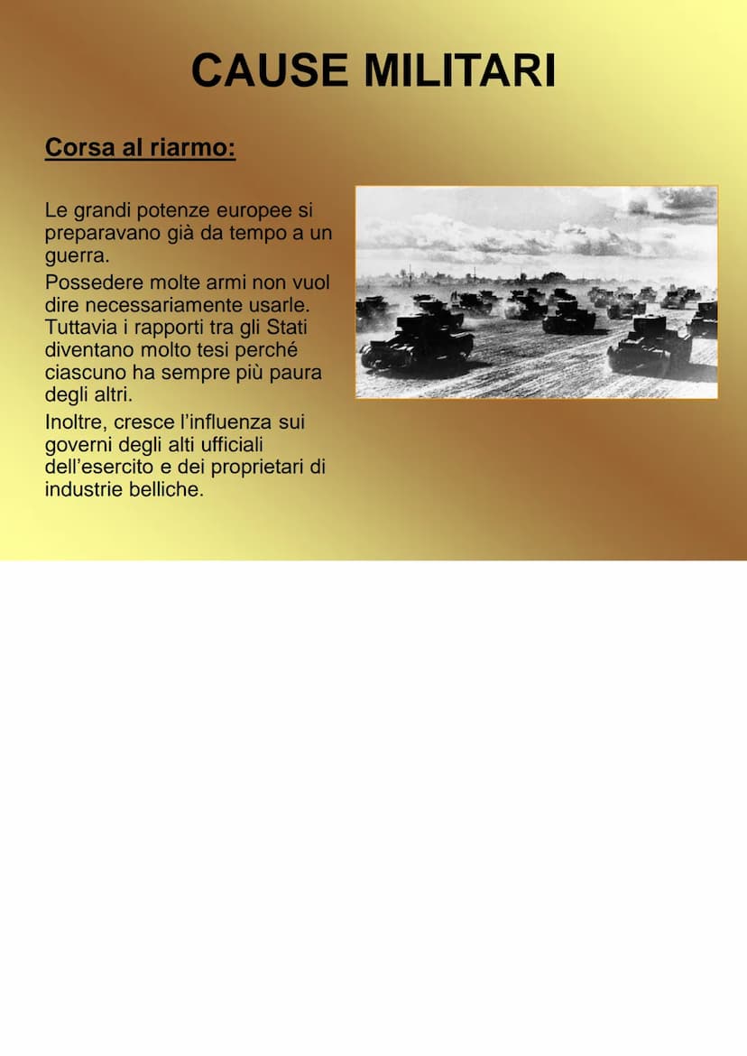 La Prima
Guerra Mondiale PERCHE' SCOPPIO' LA GUERRA?
La prima Guerra mondiale scoppiò per diverse cause (remote,
profonde):
●
●
●
Cause poli