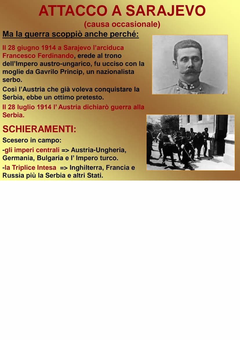 La Prima
Guerra Mondiale PERCHE' SCOPPIO' LA GUERRA?
La prima Guerra mondiale scoppiò per diverse cause (remote,
profonde):
●
●
●
Cause poli