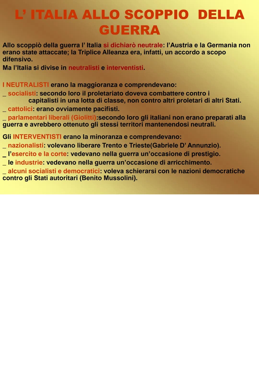 La Prima
Guerra Mondiale PERCHE' SCOPPIO' LA GUERRA?
La prima Guerra mondiale scoppiò per diverse cause (remote,
profonde):
●
●
●
Cause poli