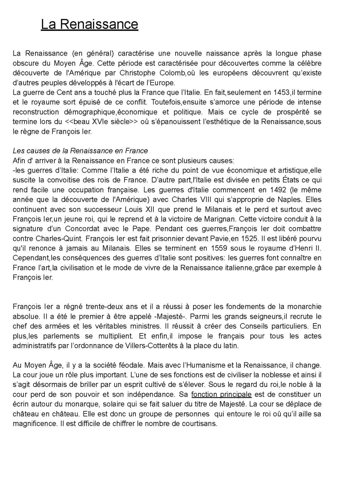 Renaissance et Humanisme 