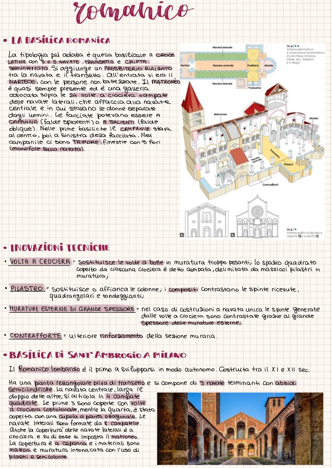 romanico
• LA BASILICA ROMANICA
La tipologia più adatta è quella basilicale a CROCE
LATINA con 3 D 5 NAVATE. TRANSETTO e CRIPTA
Nartece
Semi