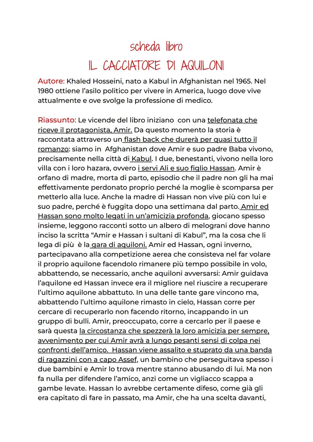 scheda libro
IL CACCIATORE DI AQUILONI
Autore: Khaled Hosseini, nato a Kabul in Afghanistan nel 1965. Nel
1980 ottiene l'asilo politico per 
