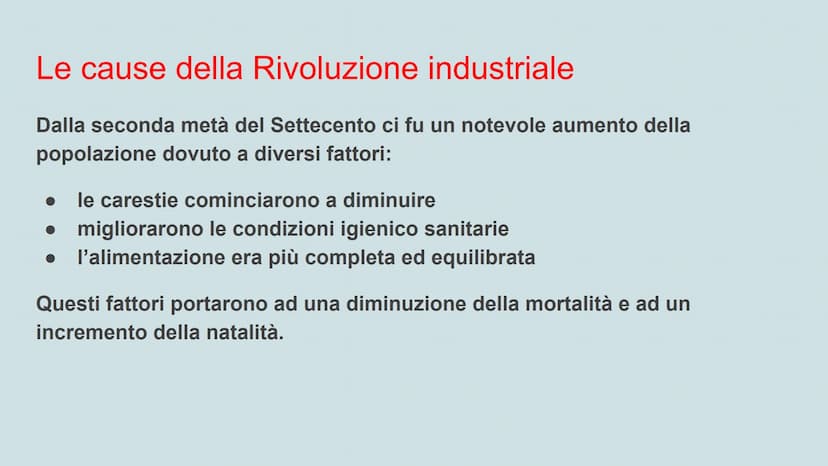 La Rivoluzione industriale
FO
AN
CA Le cause della Rivoluzione industriale
Dalla seconda metà del Settecento ci fu un notevole aumento della