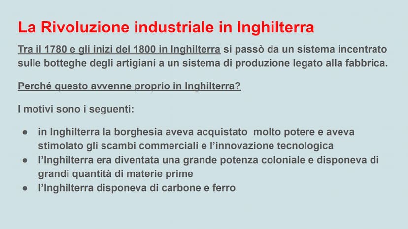 La Rivoluzione industriale
FO
AN
CA Le cause della Rivoluzione industriale
Dalla seconda metà del Settecento ci fu un notevole aumento della