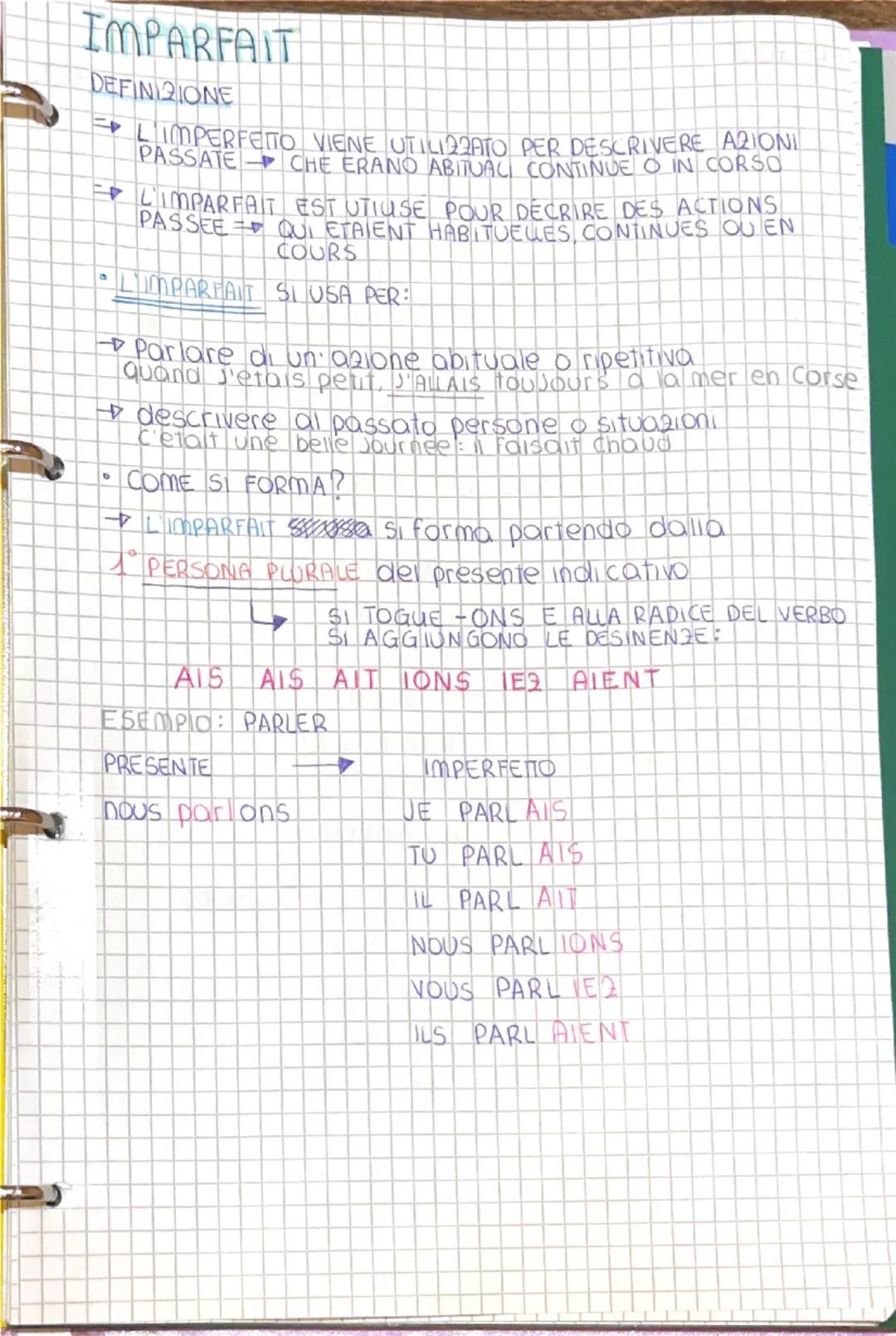 IMPARFAIT
DEFINIZIONE
9
L'IMPERFETTO VIENE UTILIZZATO PER DESCRIVERE AZIONI
PASSATE CHE ERANO ABITUAL CONTINUE O IN CORSO
L'IMPARFAIT EST UT