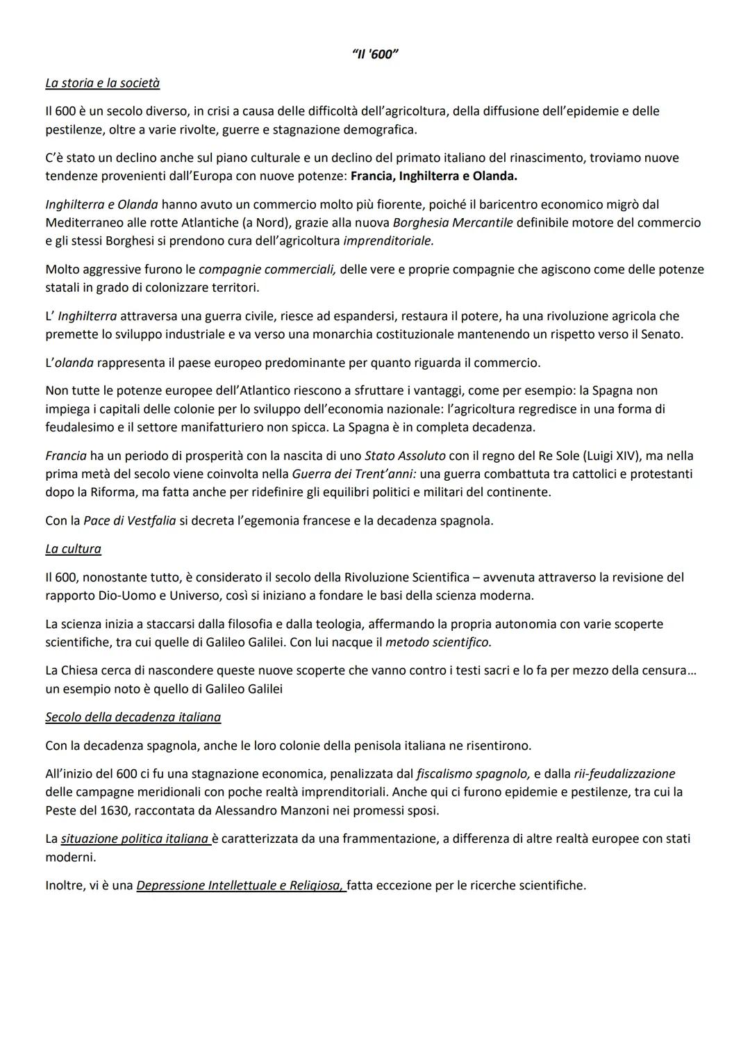 Il 600, il Barocco, Giovan Battista Marino, Galileo Galilei