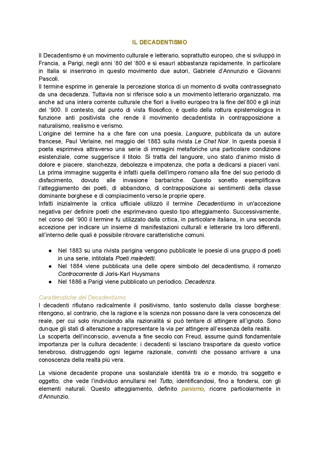 Decadentismo: Pascoli e d’Annunzio