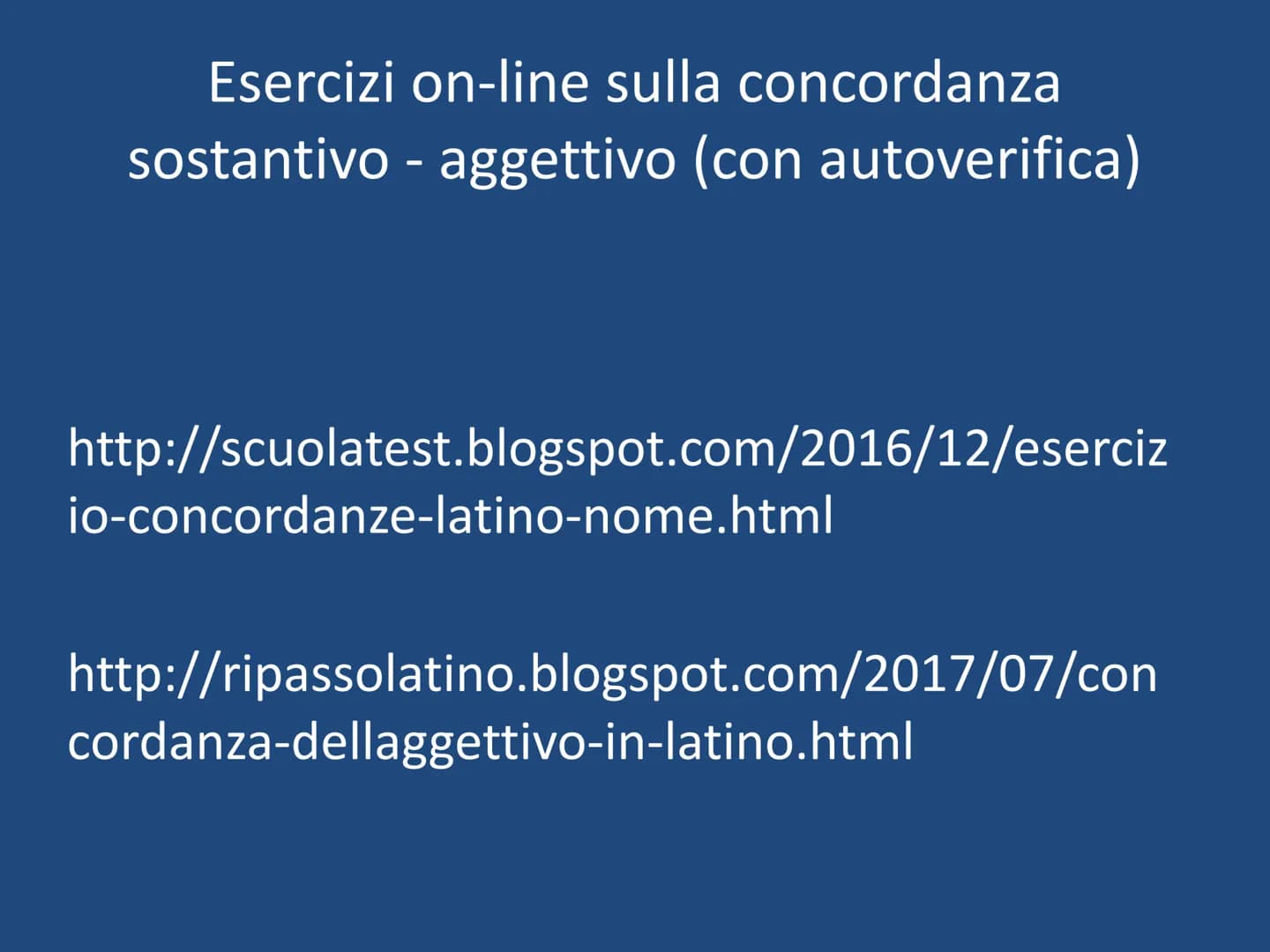 L'AGGETTIVO in LATINO Gli aggettivi in latino si dividono in due gruppi:
1ª classe
si declinano come i
nomi di 1a e di 2a
declinazione
Ognun