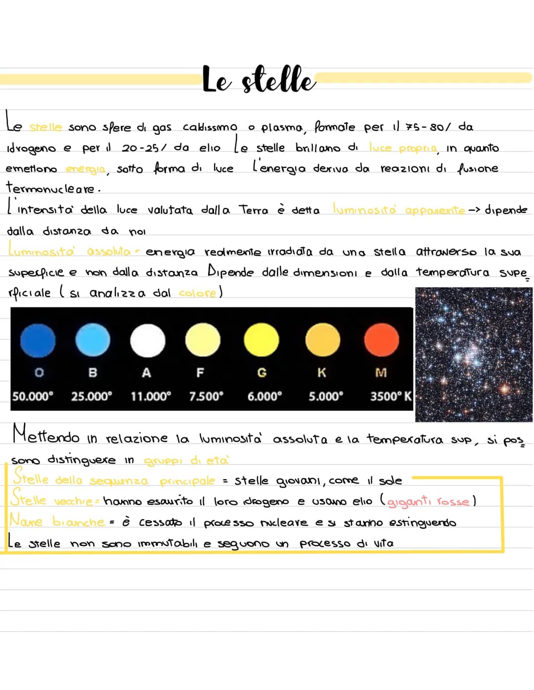 Le stelle
Le
Stelle sono sfere di gas caldissimo o plasma, formate per 1/ 75-80/ da
idrogeno e per il 20-25/ da elio le stelle brillano di l